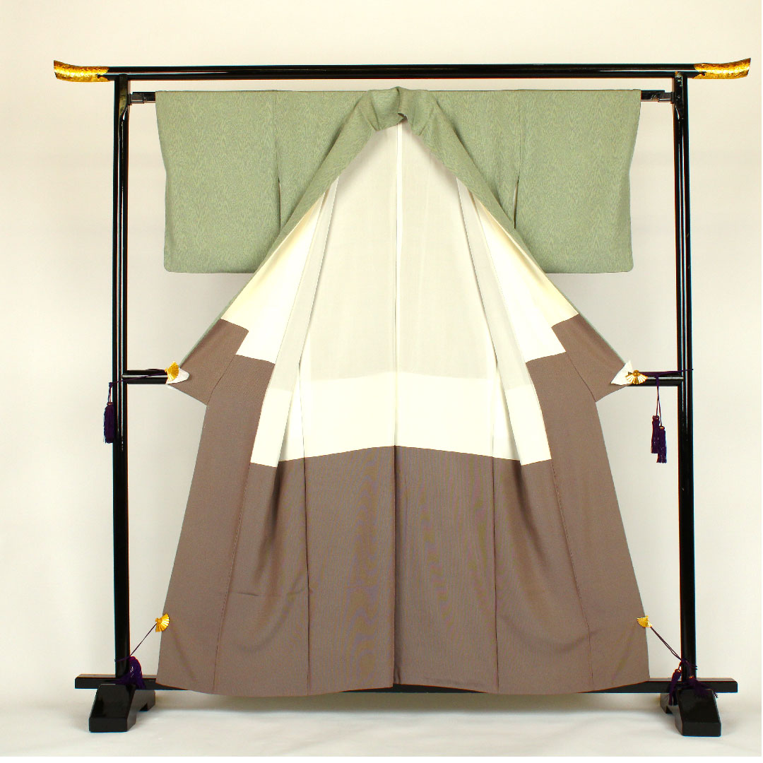 小紋 身丈160cm 裄丈63cm 袷  幾何学模様 正絹 Aランク 緑系 1115000233319