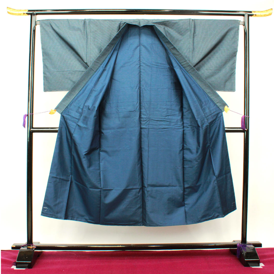 男物 身丈142.5cm 裄丈66.5cm 大島紬 アンサンブル 経緯絣 正絹 Sランク 袷 紺系 1119000482418