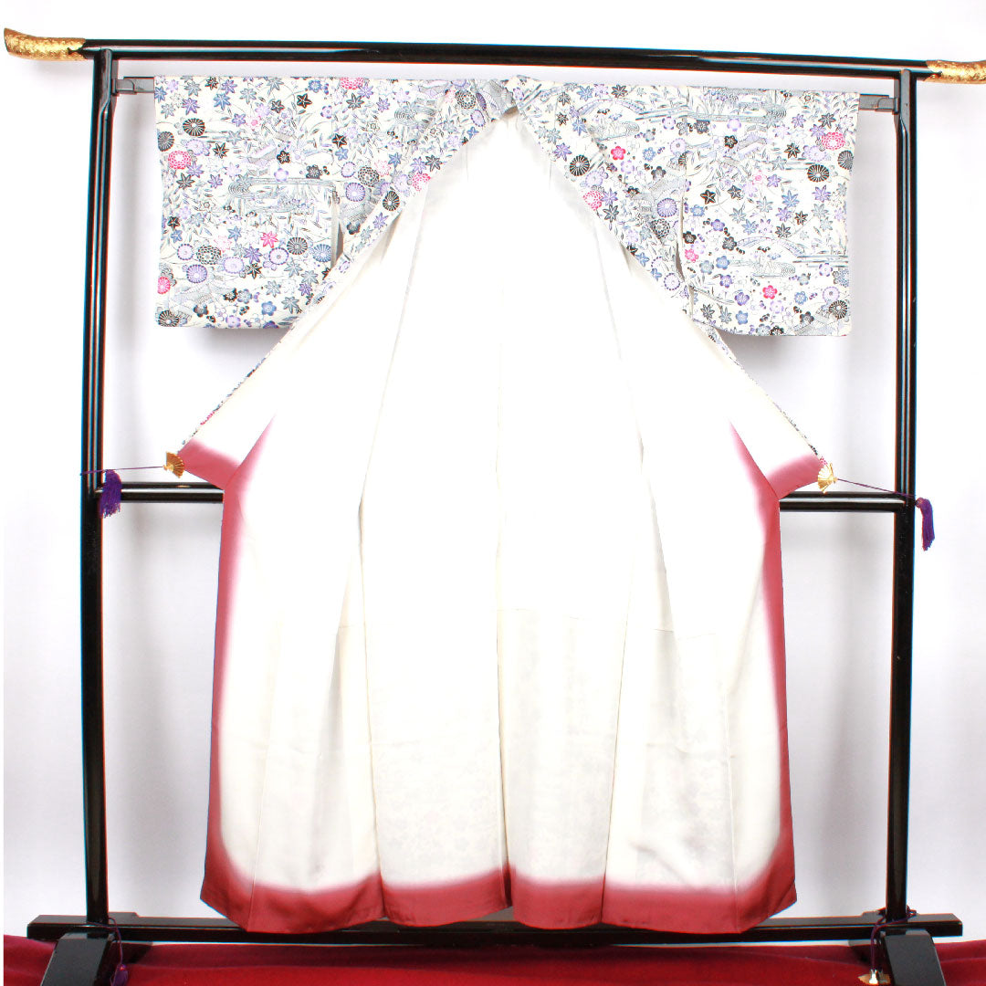 Komon, Length 155cm, Sleeve length 62cm, Awase, Kyoto Bingata, Chayatsuji pattern, Pure silk, S rank, White, 1115002192311