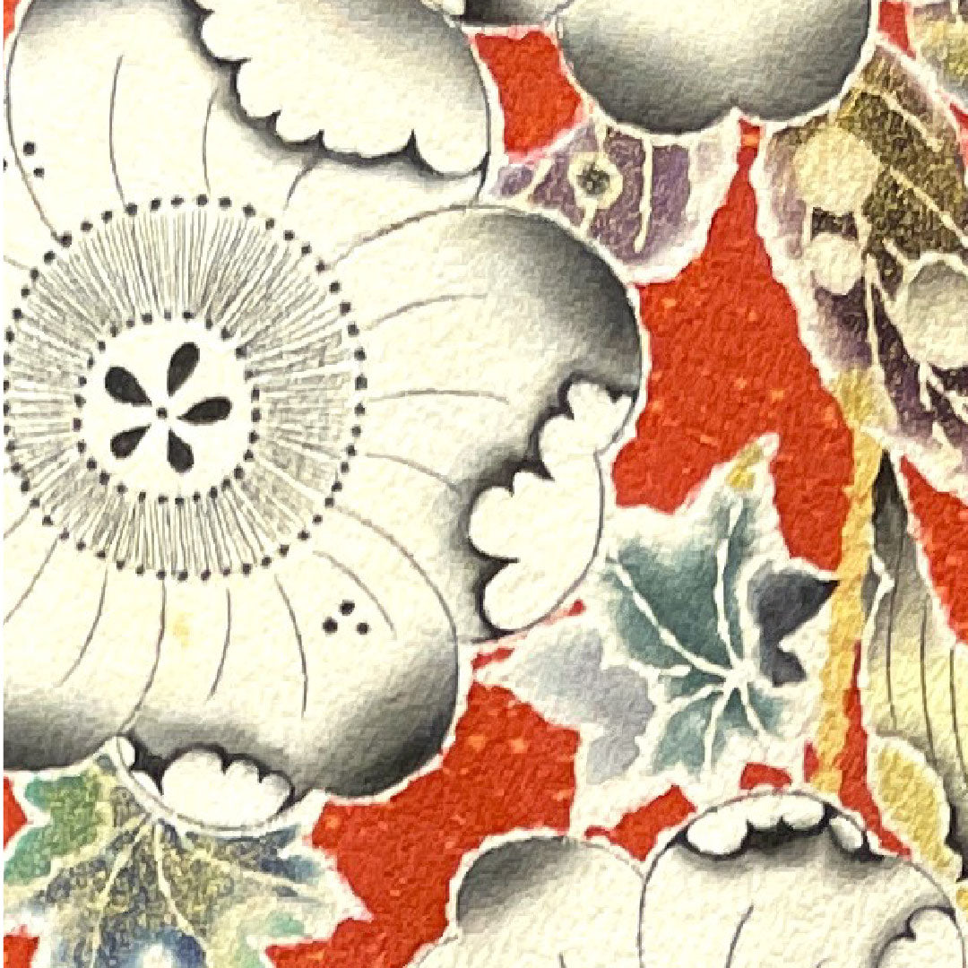 Long-sleeved kimono, length 175.5cm, sleeve length 68cm, lined, Kyoto Yuzen, Tsujigahana, dyed separately, circle with quince, pure silk, A rank, gradation style, 1113001583899