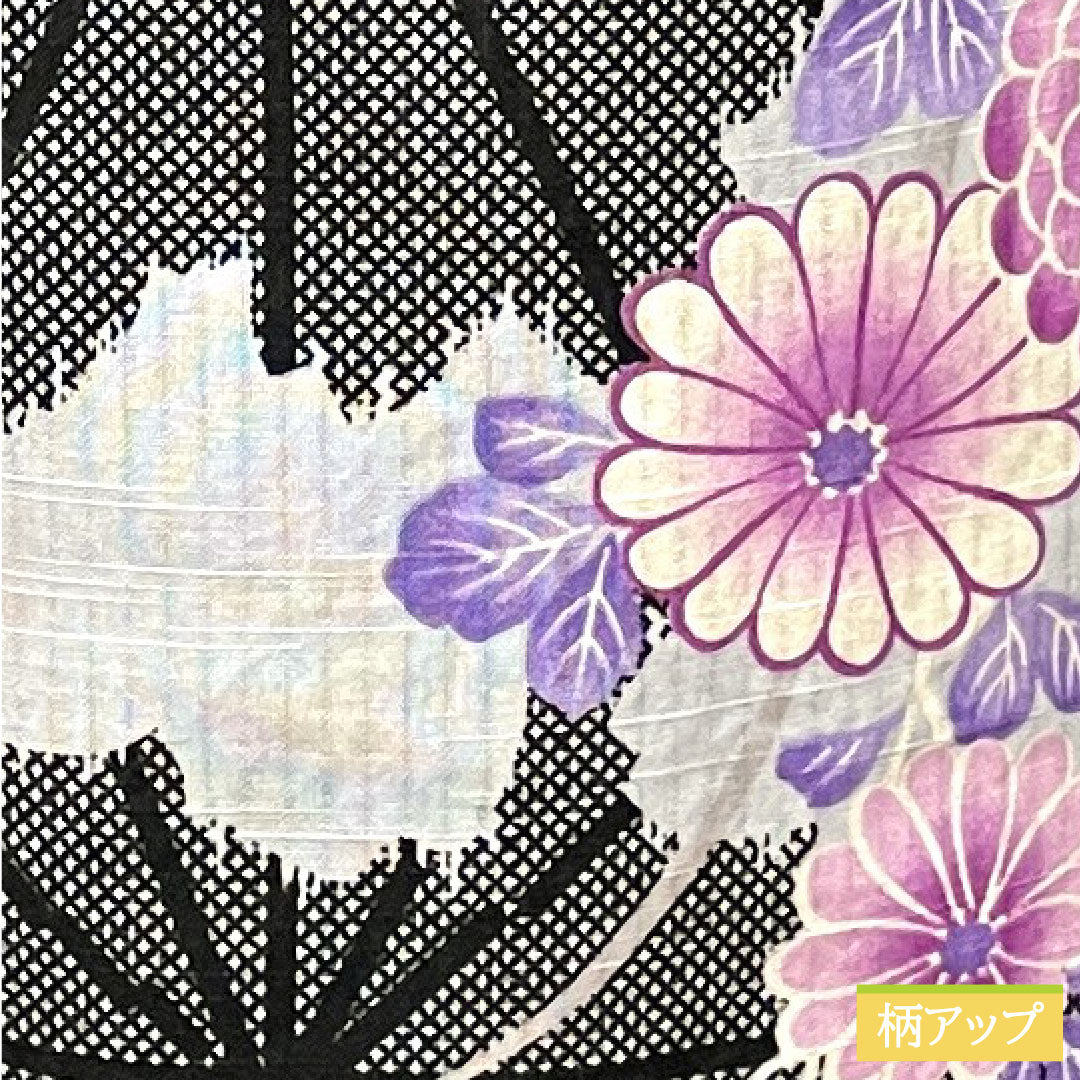浴衣 木綿 身丈160cm 裄丈64cm Sランク 単衣 黒系 麻の葉 菊 桜 1118004532410