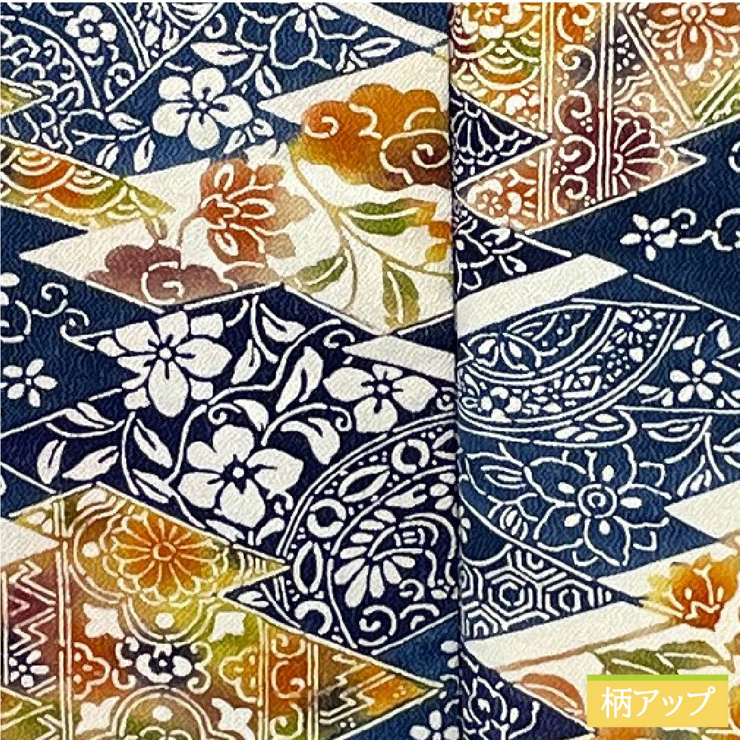 Komon (small pattern) kimono, pure silk, length 165cm, sleeve length 63cm, lined, navy blue (kon-iro) and Berlin blue (berensu-iro), stencil dyeing, Shosoin pattern, A rank, blue, 1115006203517