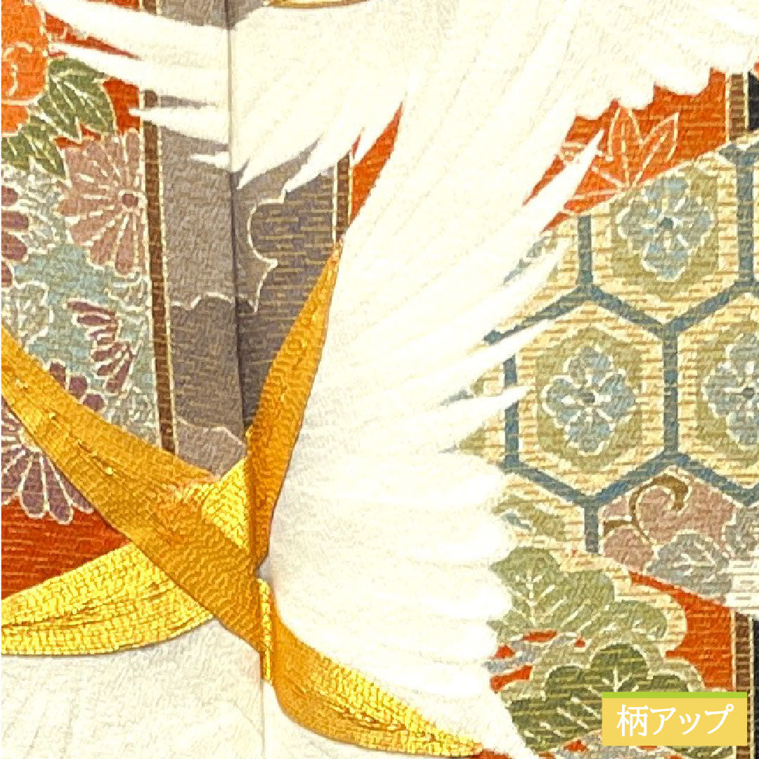 Black formal kimono, pure silk, length 156.5cm, sleeve length 62.5cm, lined, Kyoto Yuzen, crane, auspicious motif, five crests, five-three paulownia, S rank, five crests, black, 1111001182310