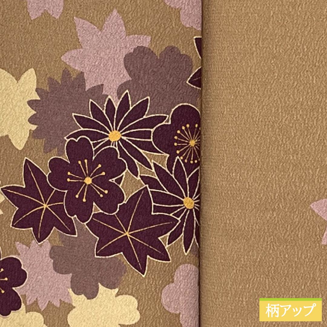 小紋 ポリエステル 身丈164.5cm 裄丈66.5cm 袷 猟虎茶色（らっこちゃいろ） 吹き寄せ 洗える着物 Sランク 茶系 1115005802414