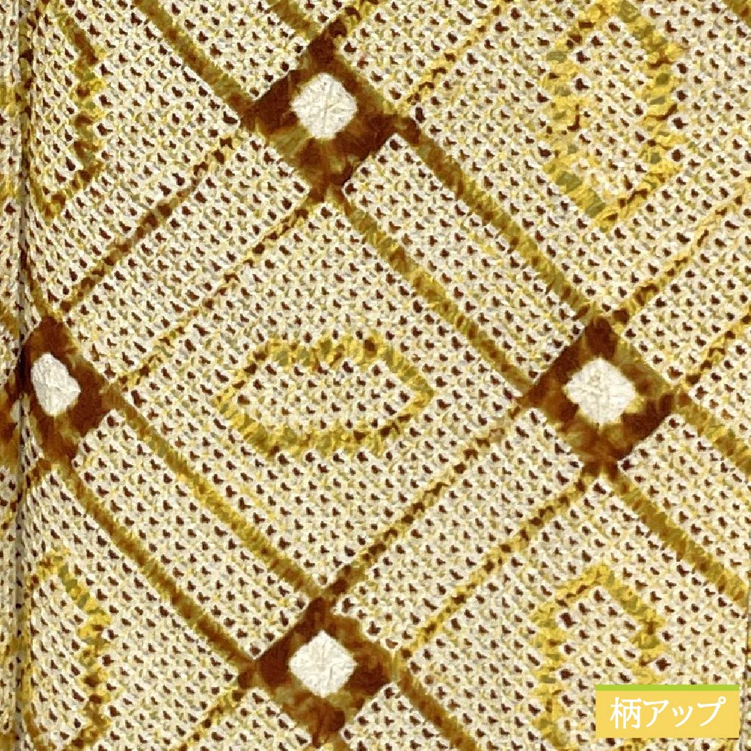 小紋 正絹 Aランク 身丈158cm 裄丈64cm 袷 藤黄色（とうおういろ） 絞り 幾何学模様 黄系 1115006583323