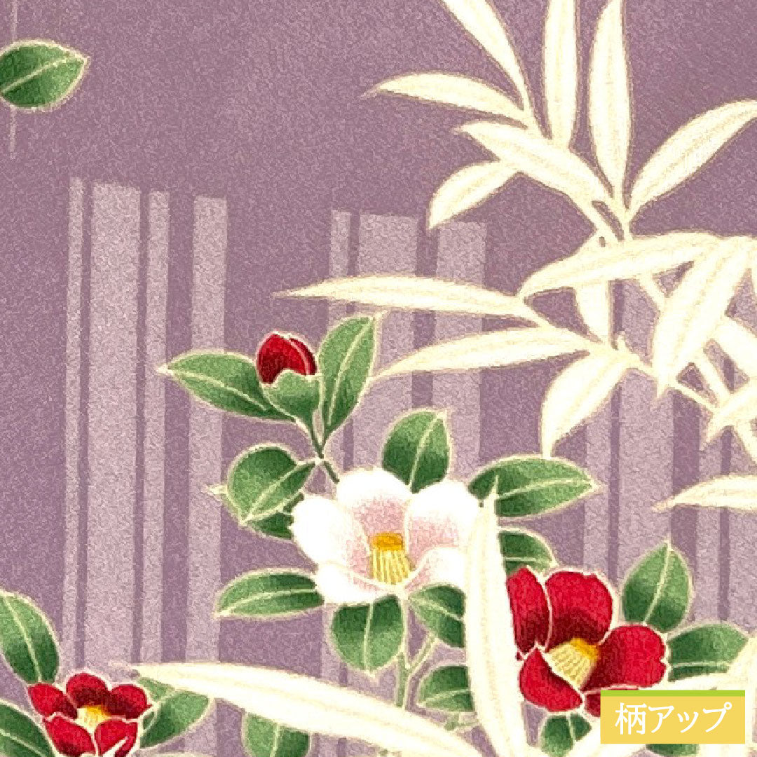 小紋 ポリエステル 身丈162cm 裄丈66cm 袷 浅紫色（あさきむらさきいろ） 洗える着物 草花模様 Sランク 紫系 1115004822420