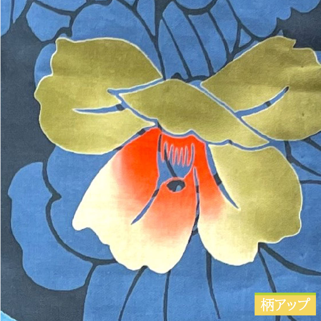 Yukata Cotton Length 161cm Sleeve length 65.5cm S rank Single layer Navy blue Navy iron color Camellia 1118005172418