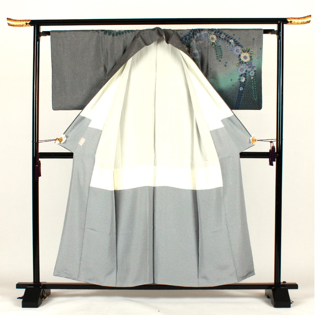 訪問着 袷 身丈157cm 裄丈64cm 辻ヶ花 大島紬 正絹 Sランク グレー系 1112001282322