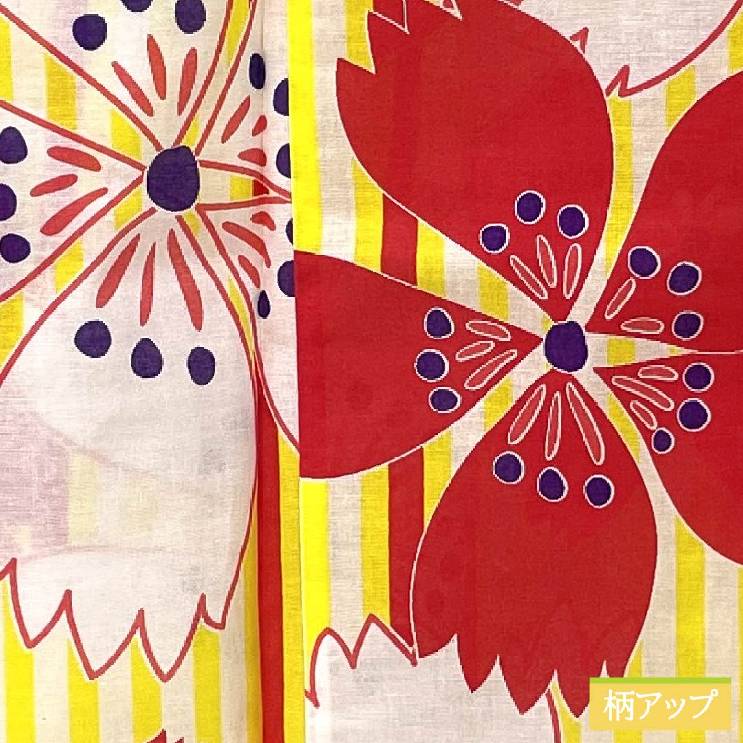 Cotton Yukata, Length 163cm, Sleeve Length 64cm, Rank A, Single Layer, Yellow, Pink, 1118006113423