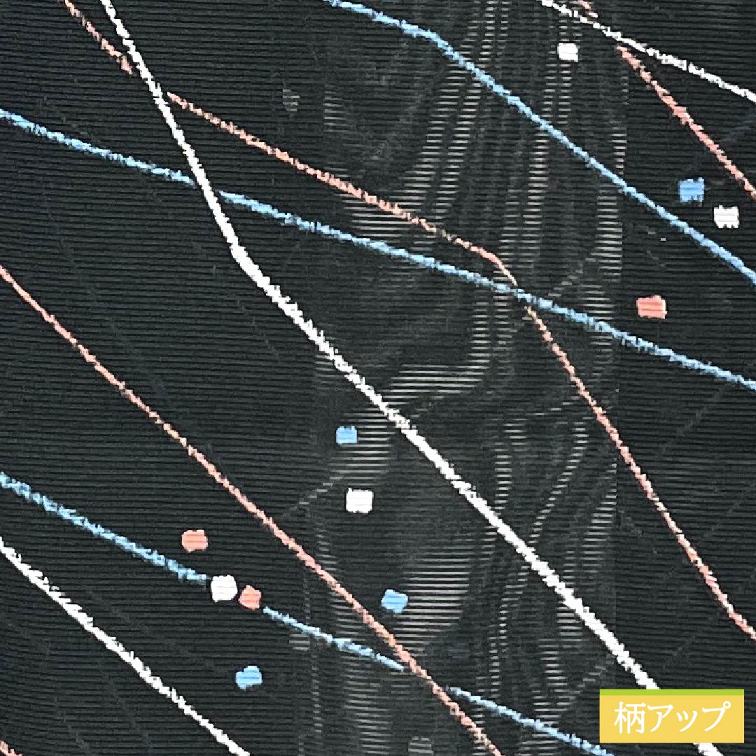 夏物 ポリエステル 小紋 身丈164.5cm 裄丈68cm 幾何学模様 洗える着物 絽 Sランク 黒系 1132002242410