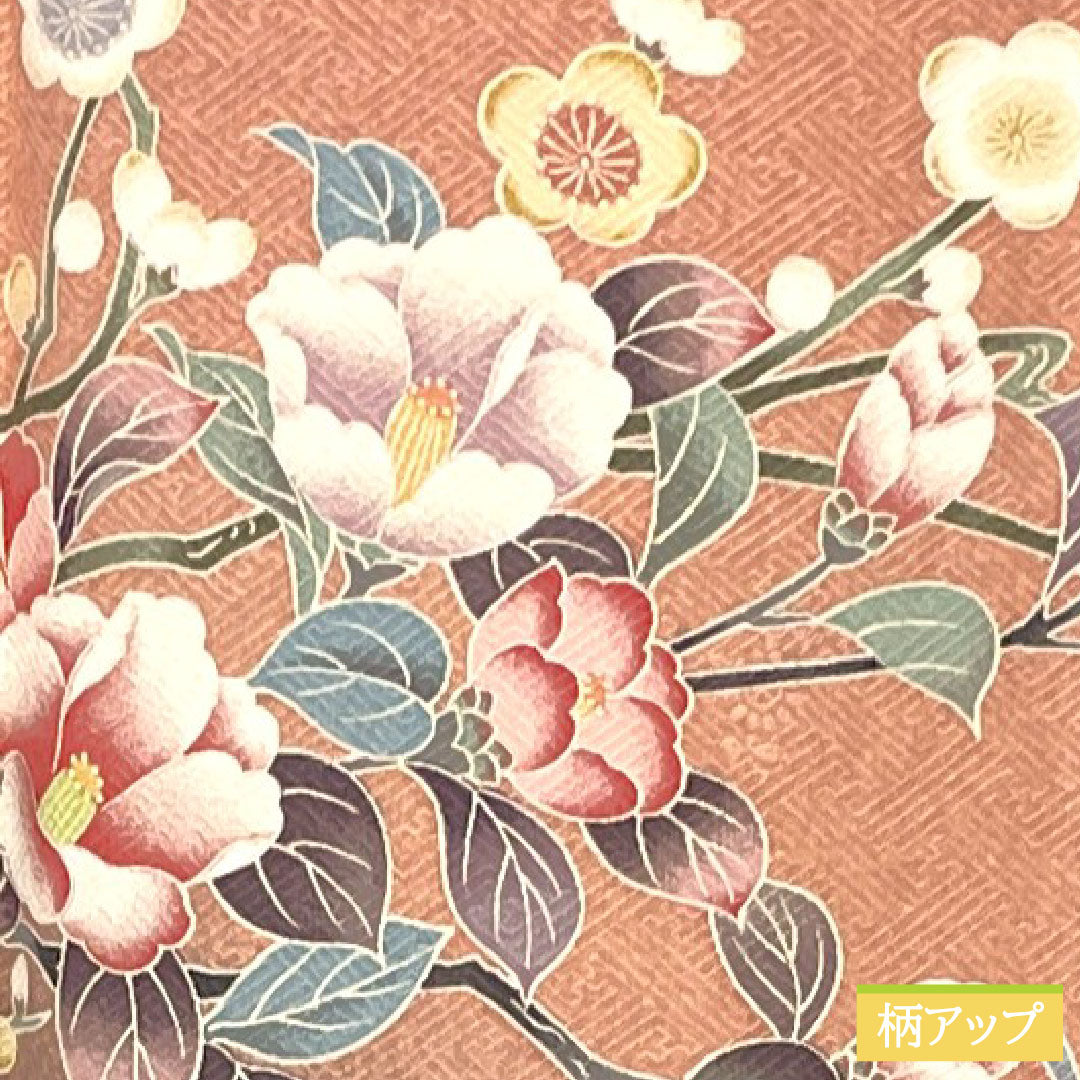 訪問着 正絹 袷 身丈163.5cm 裄丈64.5cm 浅紅色（あさべにいろ） 京友禅 松竹梅 椿 Aランク ピンク系 1112005543413