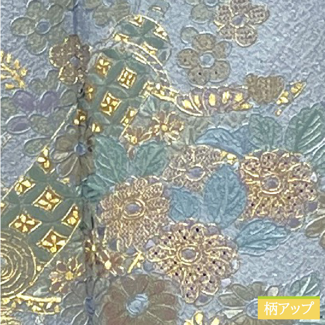 訪問着 正絹 袷 身丈158cm 裄丈63cm 薄花色（うすはないろ） 刺繍 草花模様 Aランク 青系 1112004693317