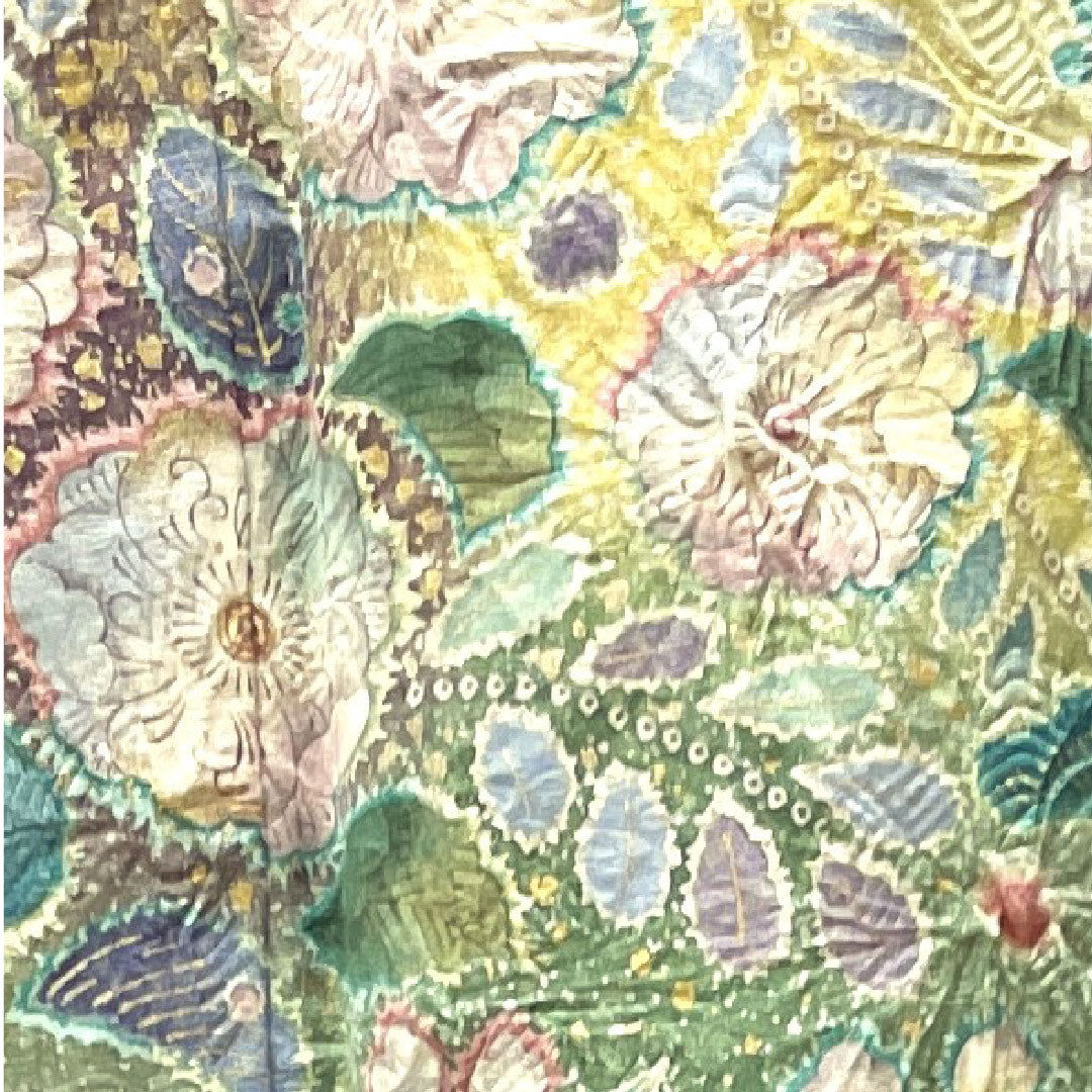 Homongi, lined, length 157.5cm, sleeve length 63cm, wasabi color, with basting thread, unused, Kyo-Yuzen, Tsujigahana, pure silk, S rank, green, 1112002702319