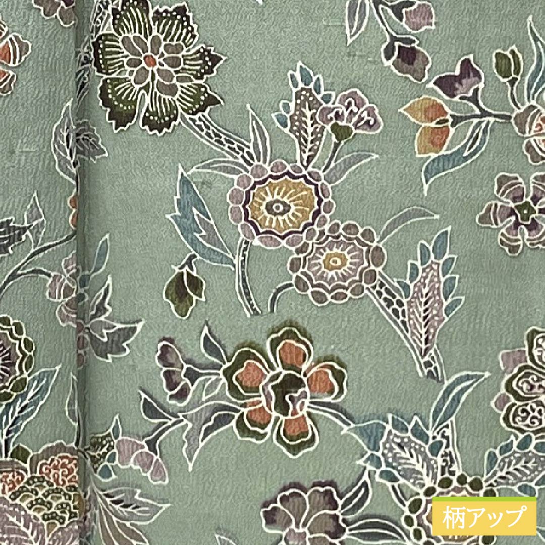 小紋 正絹 Sランク 身丈156.5cm 裄丈63cm 袷 利休鼠色（りきゅうねずみいろ） 更紗 緑系 1115007162319