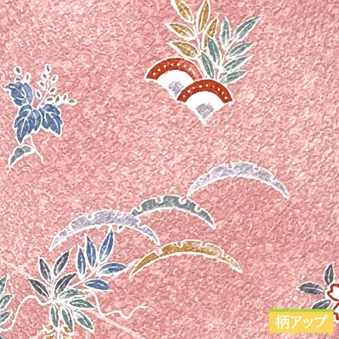 小紋 ポリエステル 身丈165cm 裄丈64cm 袷 一斤染色（いっこんぞめいろ） 洗える着物 草花 Sランク ピンク系 1115005182513