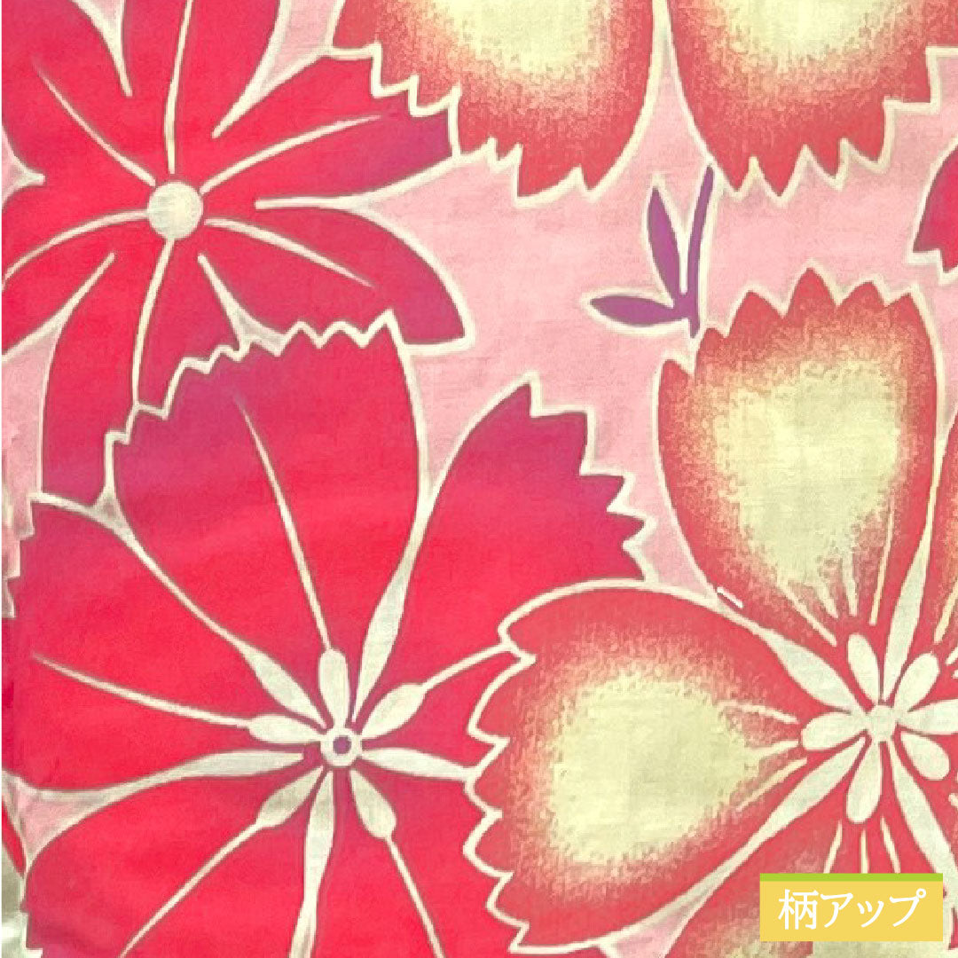 浴衣 木綿 身丈166.5cm 裄丈66cm Sランク 単衣 緑系 白緑色（びゃくろくいろ） 菊 撫子 1118004712519