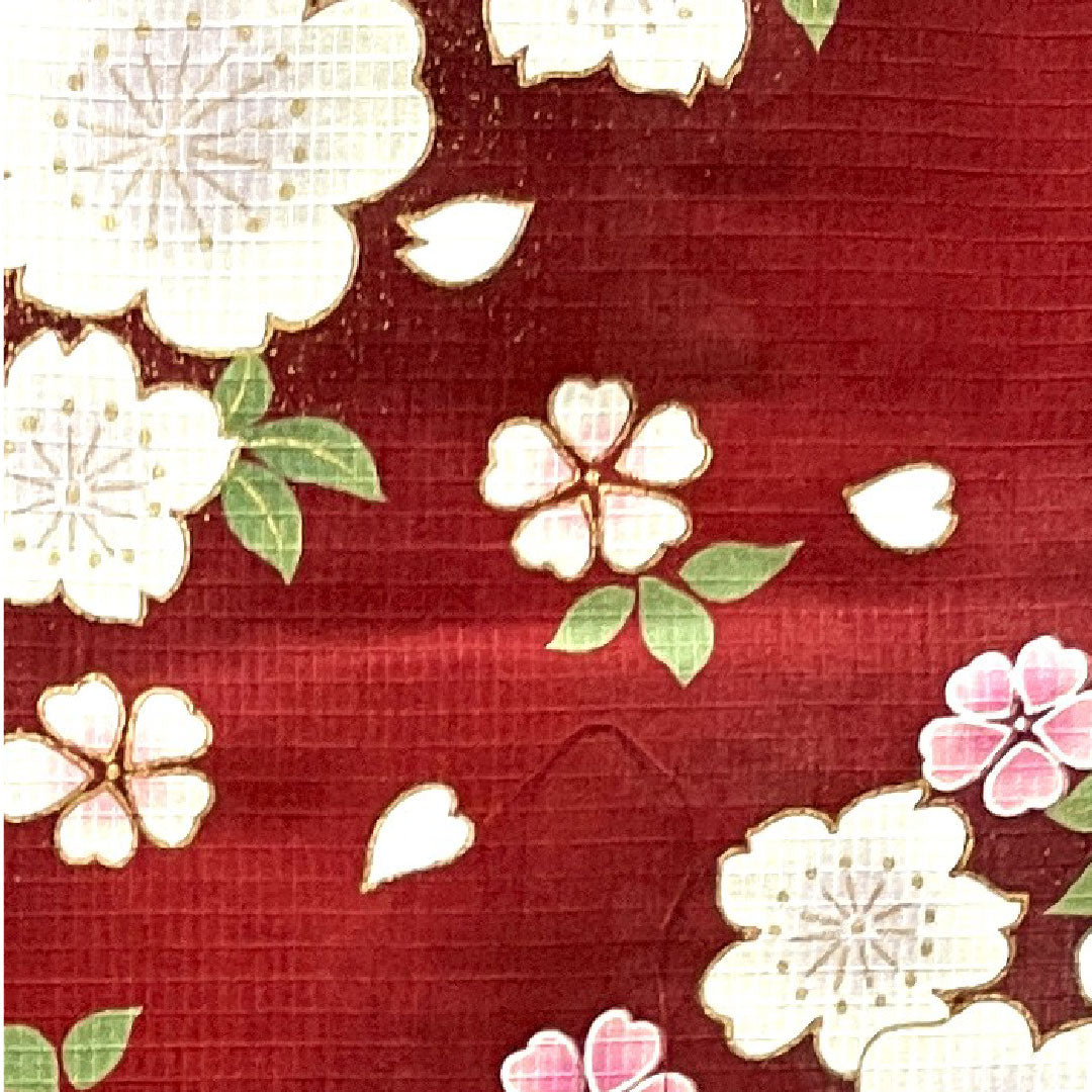 浴衣 深緋色 桜 木綿 Sランク 単衣 身丈165.5cm 裄丈68.5cm 赤系 1118003582512