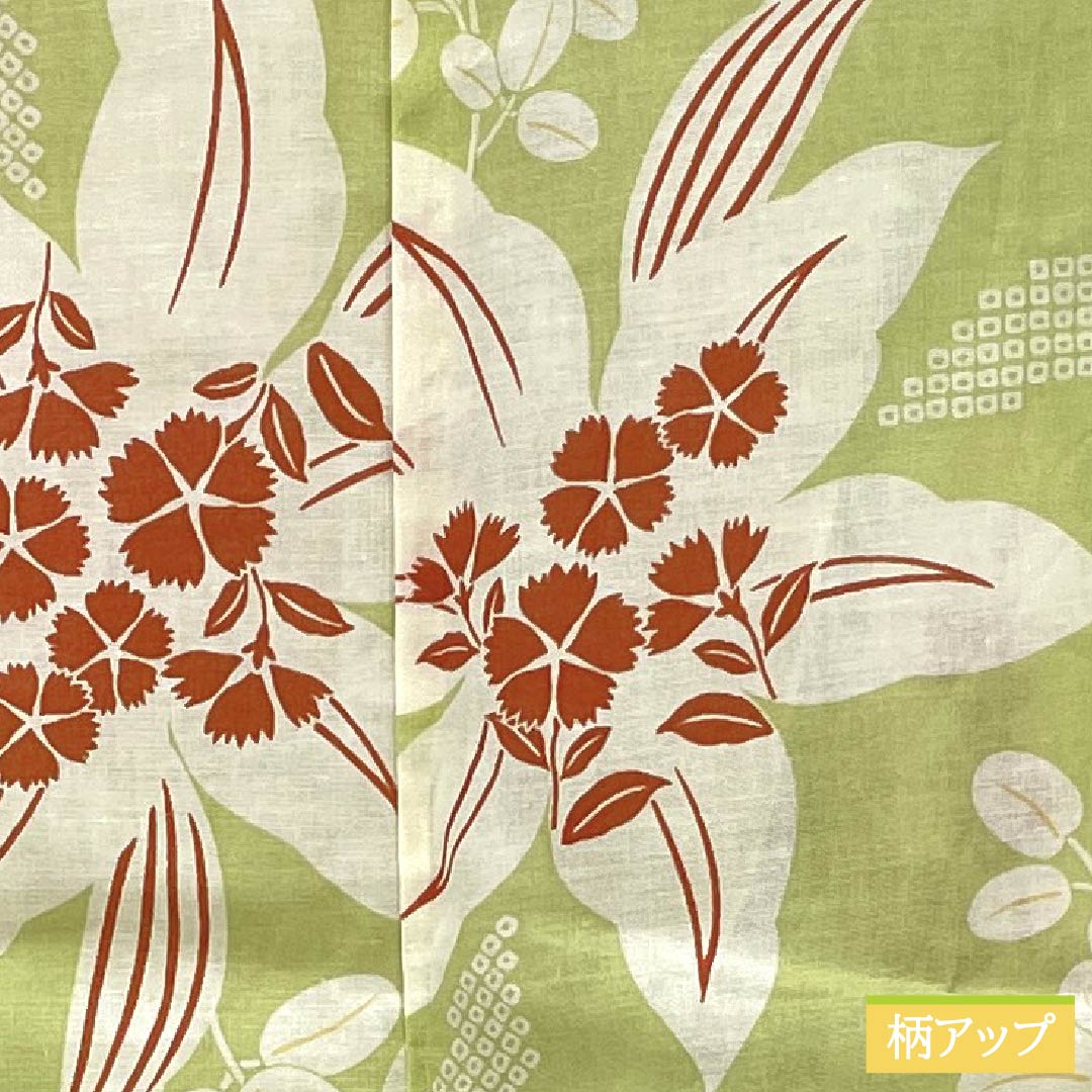 浴衣 木綿 身丈161.5cm 裄丈66cm Sランク 単衣 緑系 若芽色（わかめいろ） 百合 秋桜 1118006382419