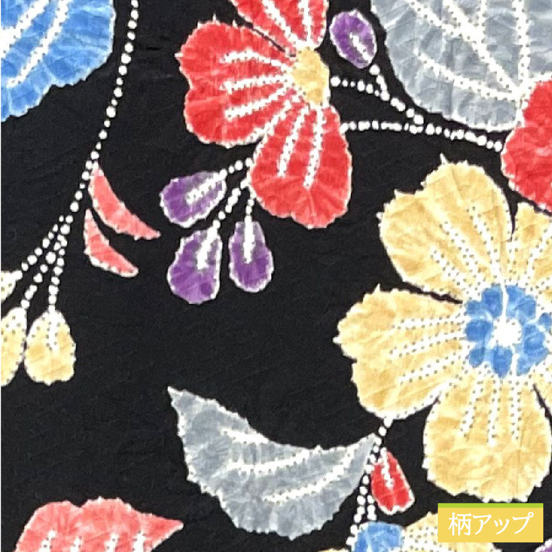 Komon, pure silk, length 165.5cm, sleeve length 67cm, lined, tie-dye, floral pattern, S rank, black, 1115004472510