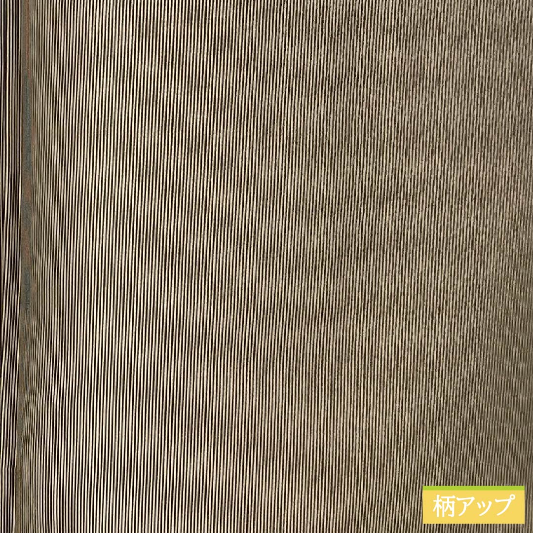 小紋 ポリエステル 身丈169cm 裄丈69.5cm 袷 落栗色（おちぐりいろ） 縦縞 未使用品 しつけ糸付き 洗える着物 Sランク 茶系 1115006002514