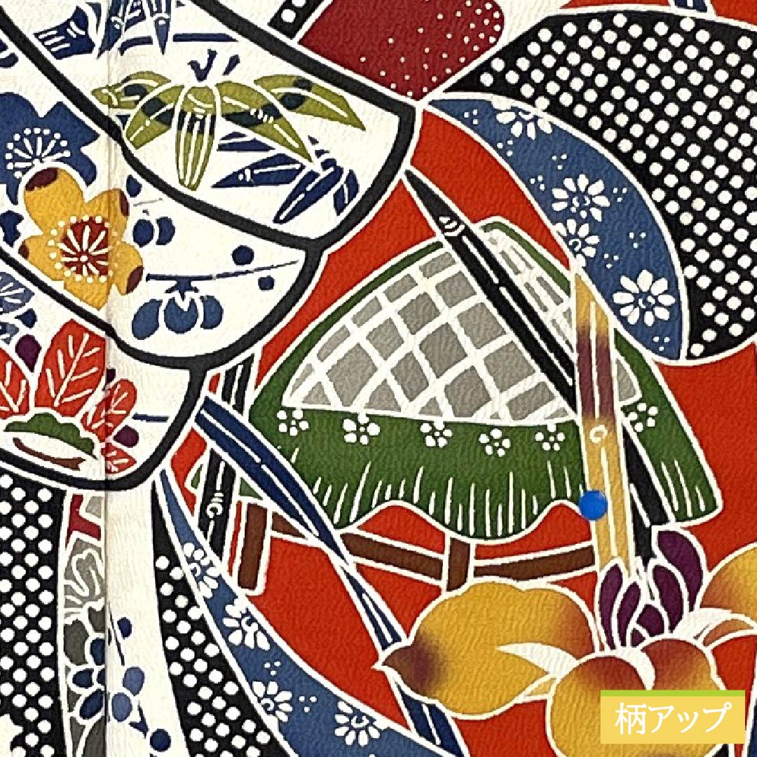 振袖 正絹 Sランク 身丈166cm 裄丈67cm 袷 赤色（あかいろ） 京紅型 束ね熨斗 ちりめん地 赤系 1113002412512