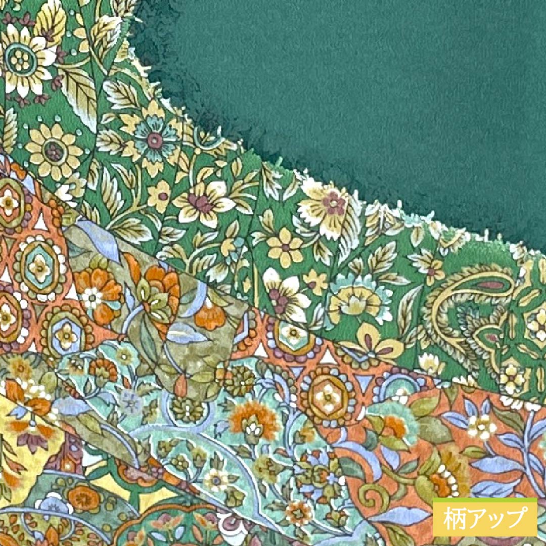 Formal Kimono, Polyester, Rank A, Unlined, Length 166.5cm, Sleeve-to-sleeve 66.5cm, Moe-gi Green, One Family Crest (Kage-tsuta), Stencil-dyed, Arabesque, Washable Kimono, Green Tones, 1112007613519