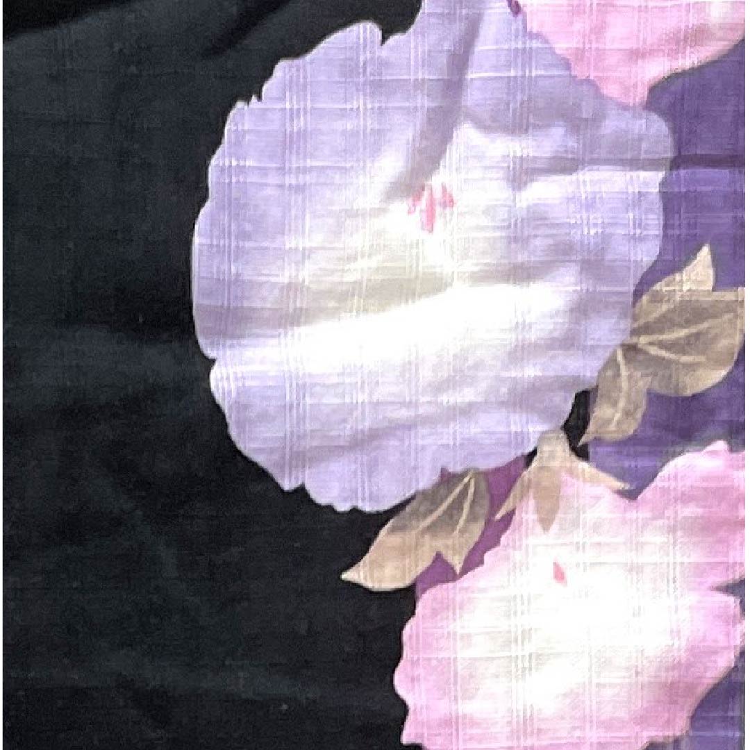 浴衣 黒色 朝顔 木綿 Sランク 単衣 身丈163.5cm 裄丈62.5cm 黒系 1118004092410