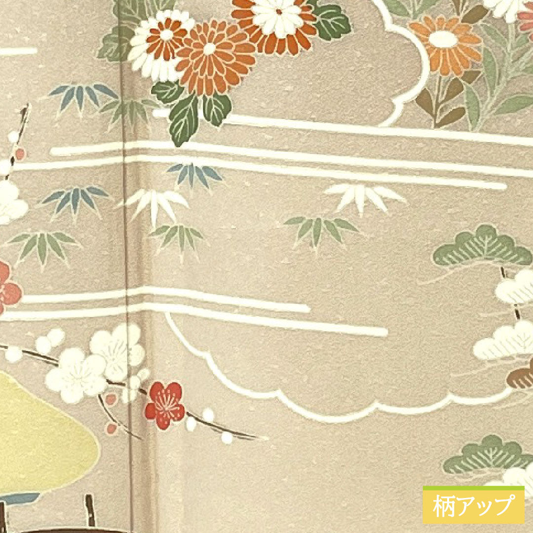 訪問着 正絹 袷 身丈160.5cm 裄丈63cm 白梅色（しらうめいろ） 京友禅 茶屋辻模様 Bランク ピンク系 1112005894413