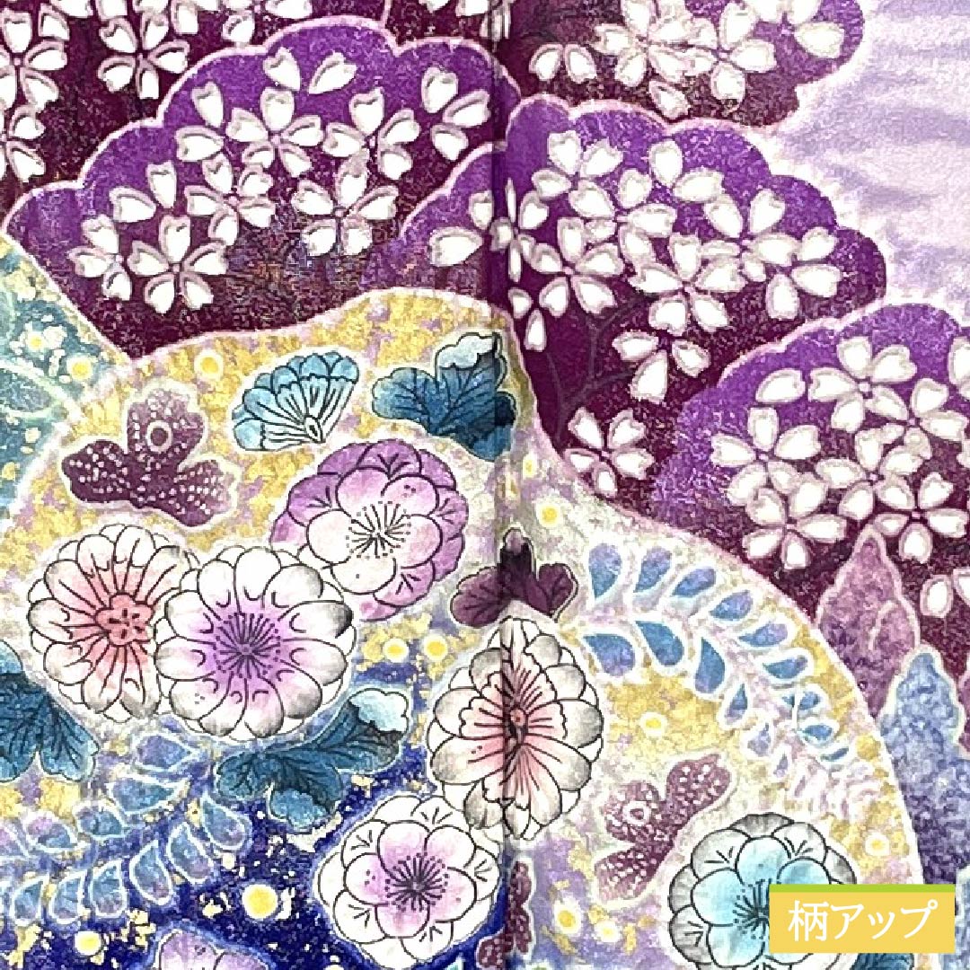 振袖 正絹 Sランク 身丈172.5cm 裄丈68cm 袷 青紫色（あおむらさきいろ） 銀通し 辻が花 遠山 ソフトガード加工 紫系 1113002552620