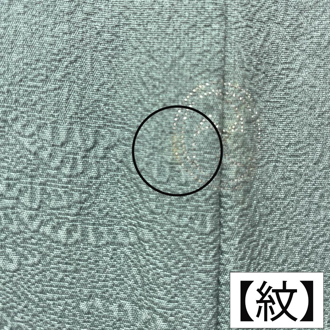 色無地 正絹 Aランク 身丈150.5cm 裄丈63cm 花緑青色（はなろくしょういろ） 紋意匠 百貫達夫 一つ紋 袷 水色系 1114003203124