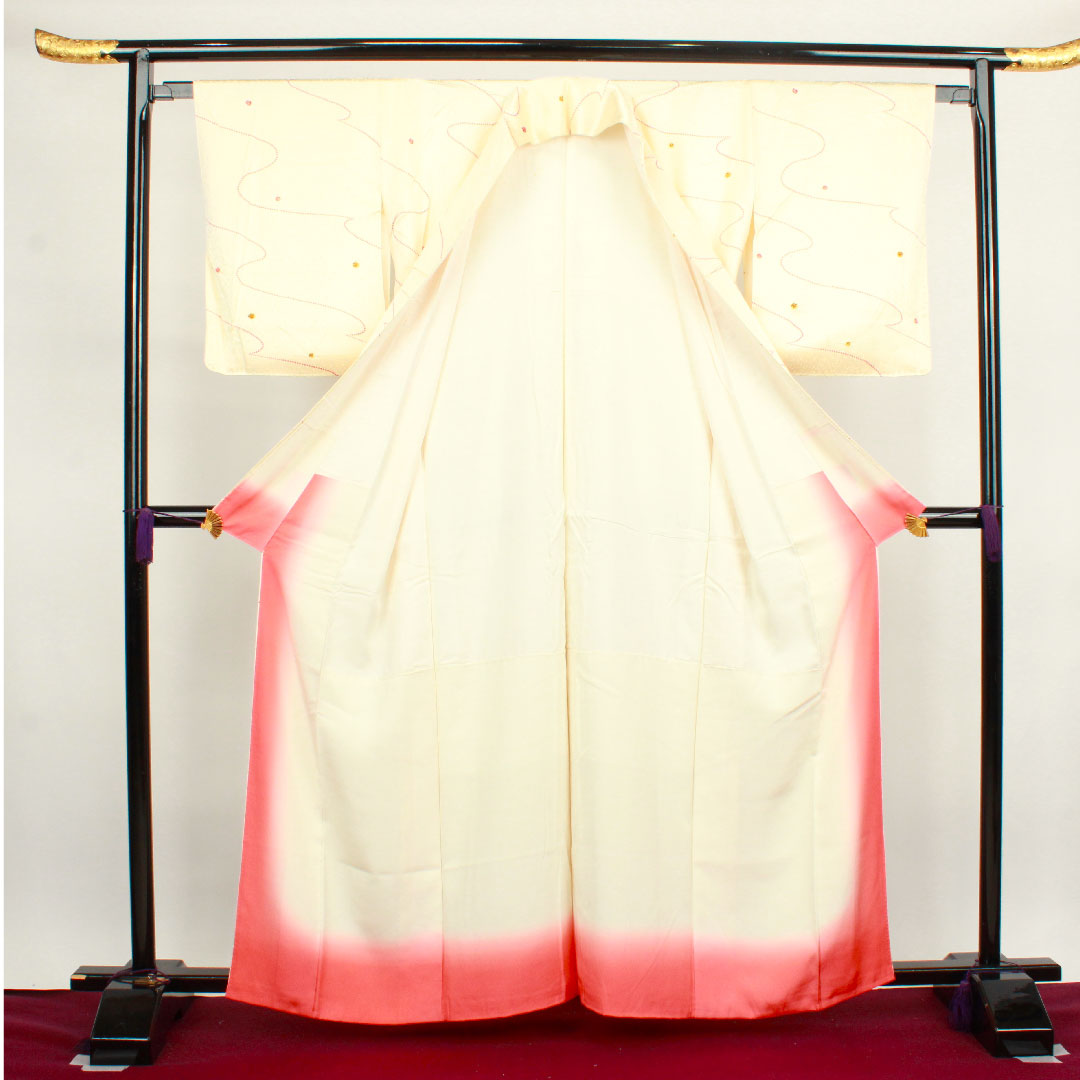 小紋 身丈162cm 裄丈60.5cm 袷  練色 絞り 抽象模様  正絹 Aランク クリーム系 1115003063415