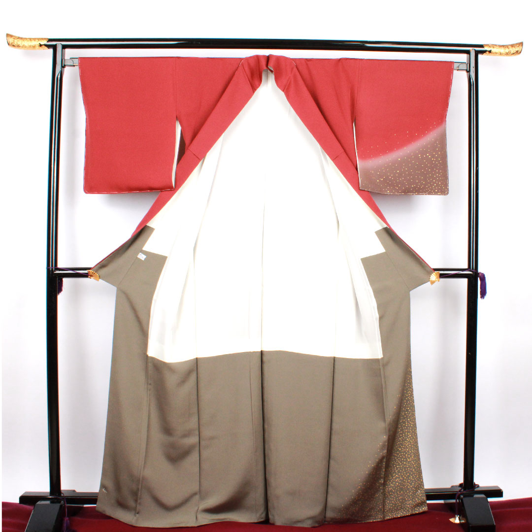 訪問着 袷 身丈165cm 裄丈65cm 葡萄茶色 人間国宝 福田喜重 壺模様 正絹 Sランク 赤系 1112001522512