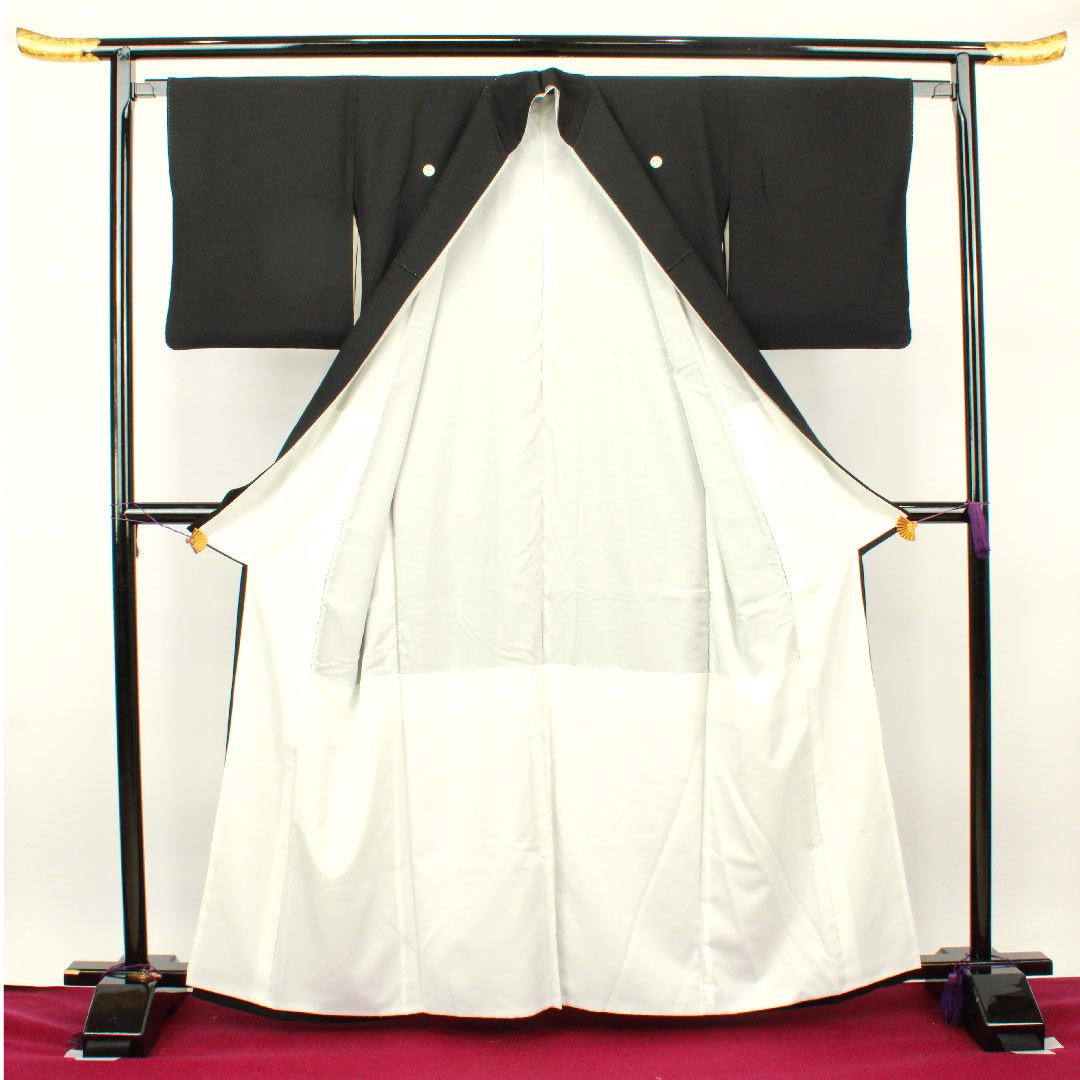 黒留袖 身丈164cm 裄丈62.5cm 袷 京友禅 吉祥文様 丸に三つ巴 正絹 Sランク 五つ紋 黒系 1111000592410