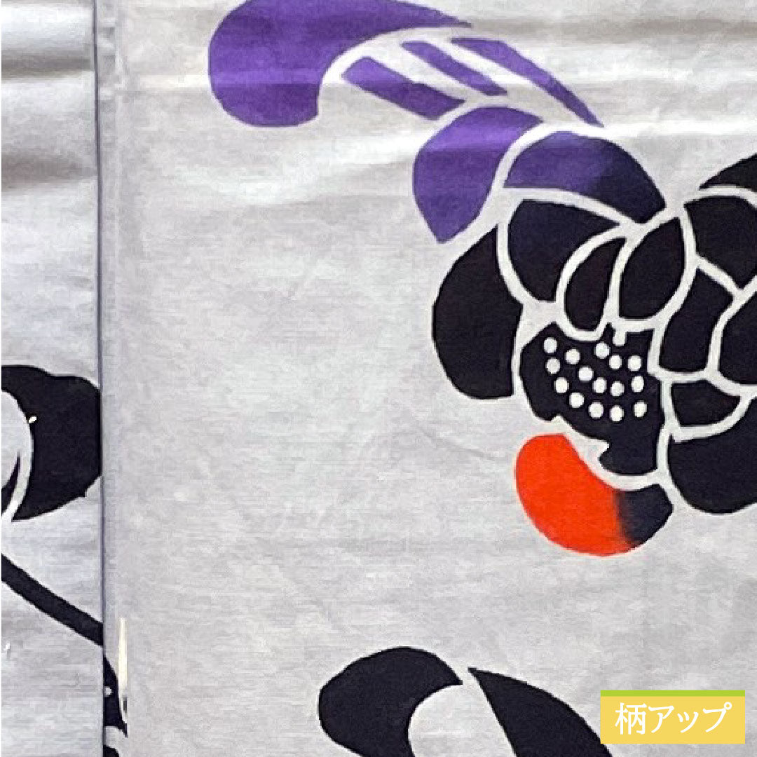 Yukata Cotton Length 164cm Sleeve length 65.5cm A rank Single layer Grayish White violet Chrysanthemum 1118004873422