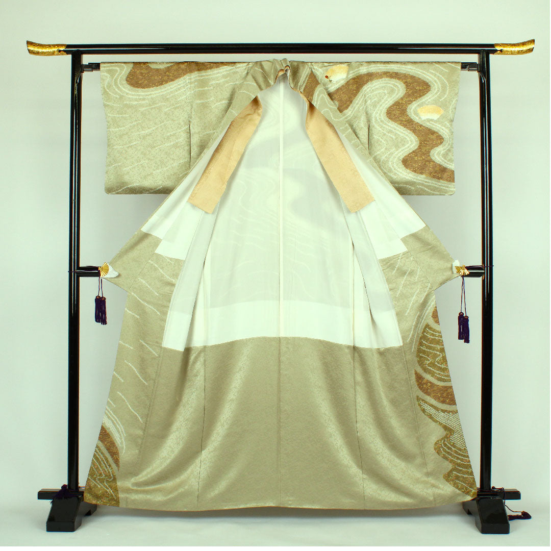 訪問着 袷 身丈163.5cm 裄丈64cm 絞り 刺繍 正絹 Sランク 緑系 1112000292419