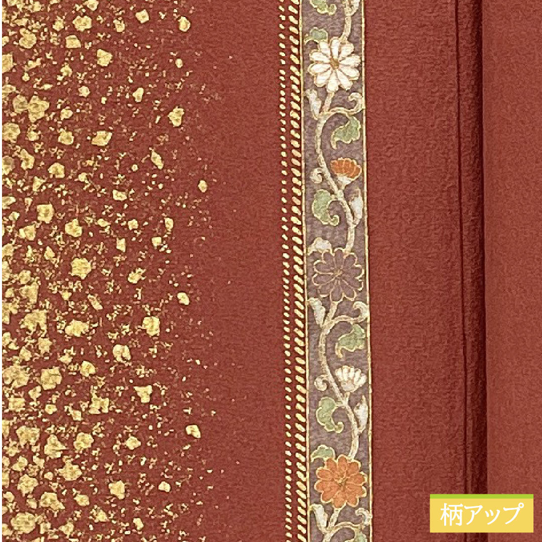 Homongi, pure silk, lined, length 162.5cm, sleeve length 64cm, copper color, Kyoto Yuzen, abstract pattern, A rank, brown, 1112005973414