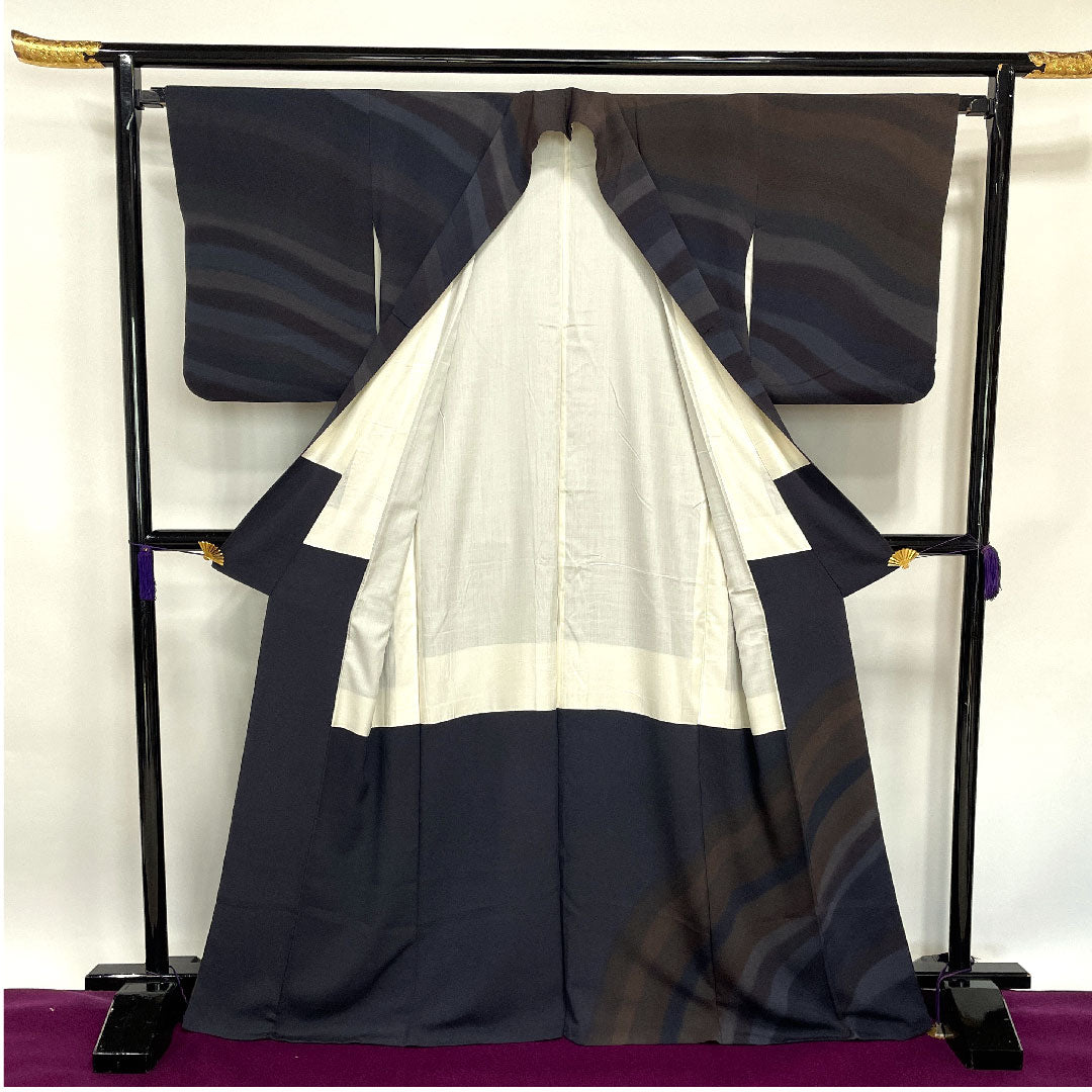 小紋 身丈168cm 裄丈66cm 袷  ボカシ染 抽象模様  正絹 Aランク グラデ 1115002363599