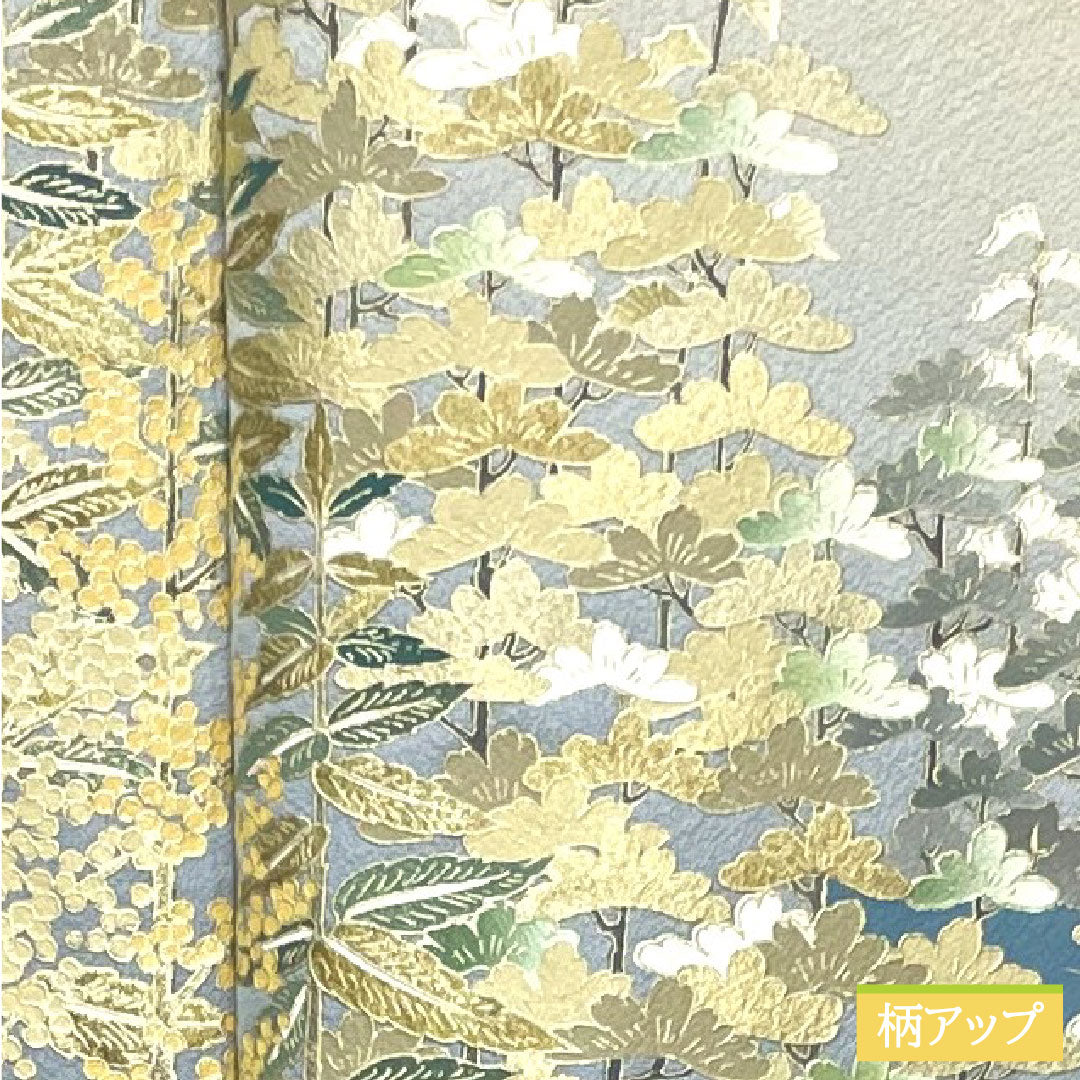 訪問着 正絹 袷 身丈158.5cm 裄丈64cm 東京白茶色 金彩加工 風景模様 Sランク ベージュ系 1112003662325