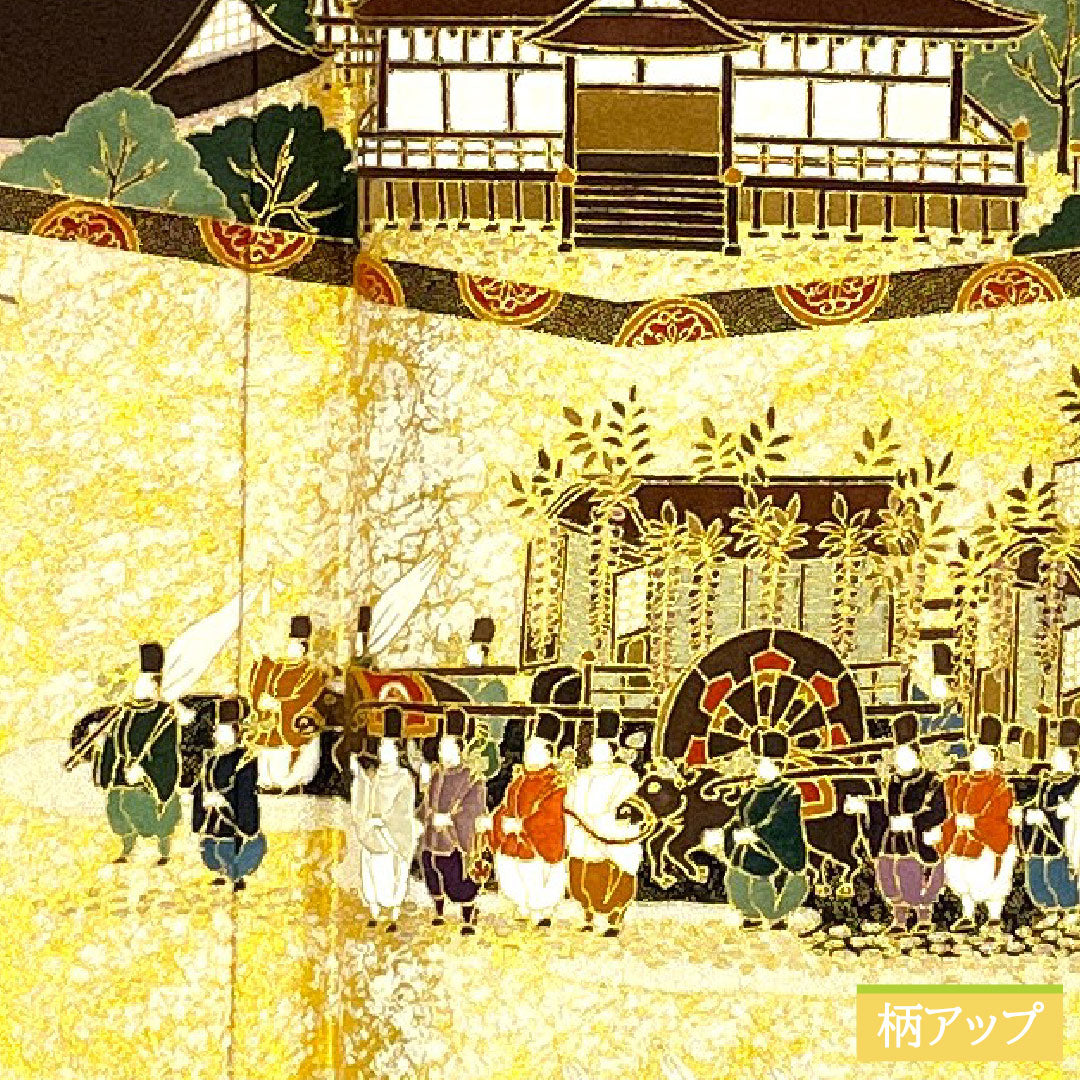 Black formal kimono, pure silk, length 162.5cm, sleeve length 69cm, lined, Kyoto Yuzen, feudal lord procession, artist work, Matsuo Korin, five crests, circle with four corners, A rank, black, 1111001603410