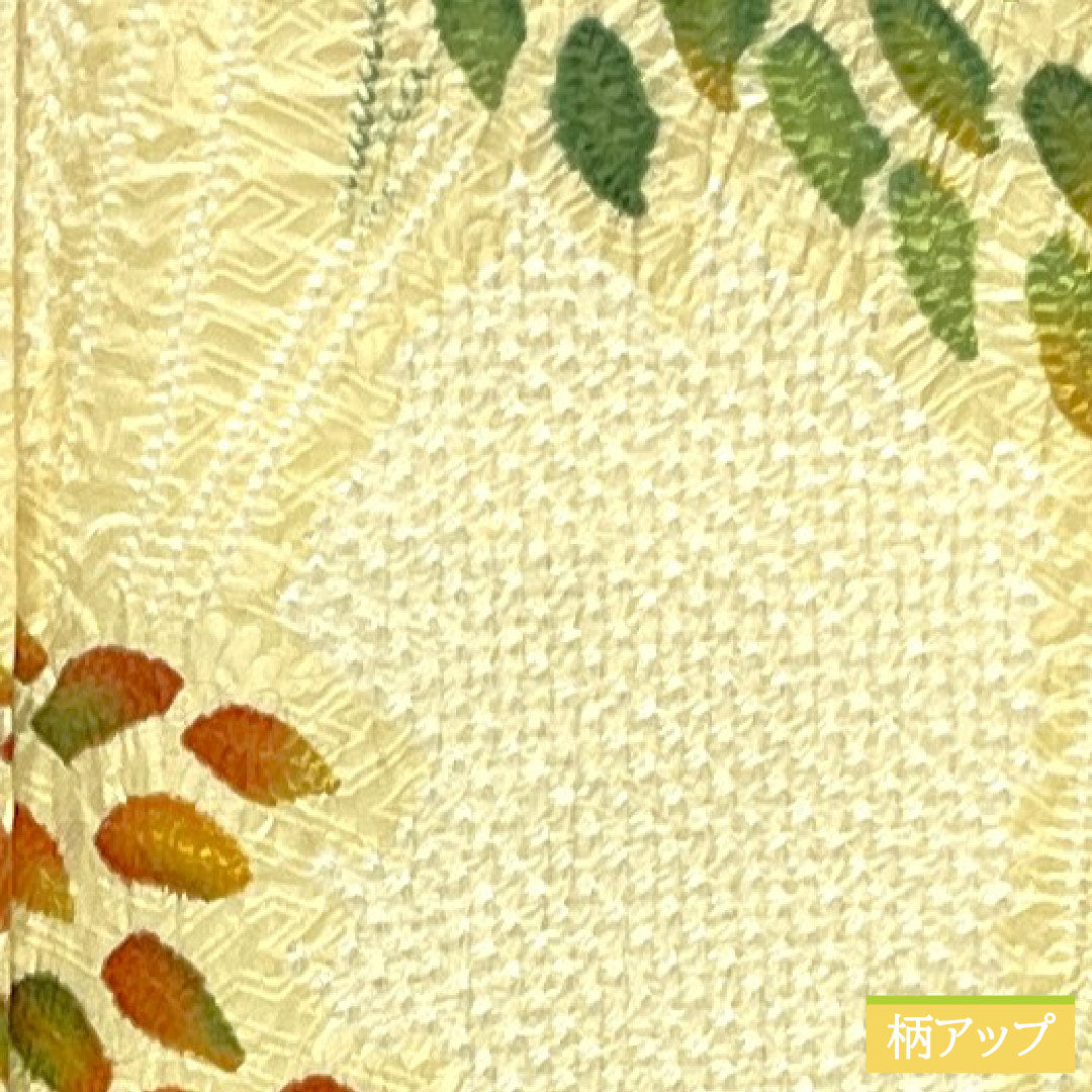 訪問着 正絹 袷 身丈160.5cm 裄丈64.5cm 淡黄色（たんこうしょく） 総絞り 抽象模様 Sランク 黄系 1112005552423