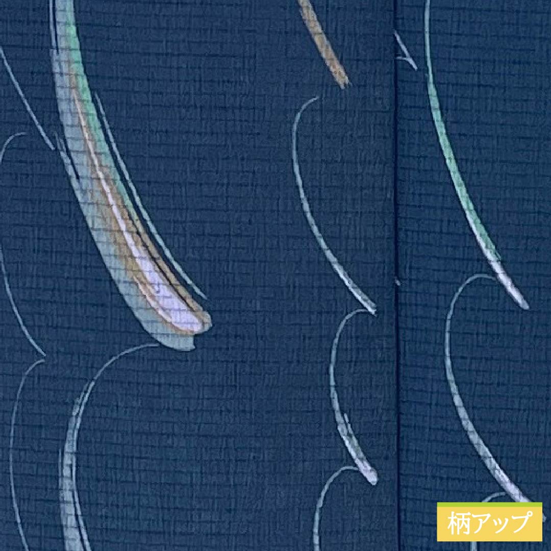 夏物 ポリエステル 小紋 身丈168cm 裄丈66cm 紺鉄色（こんてついろ） 抽象模様 洗える着物 絽 Aランク 紺系 1132002643518