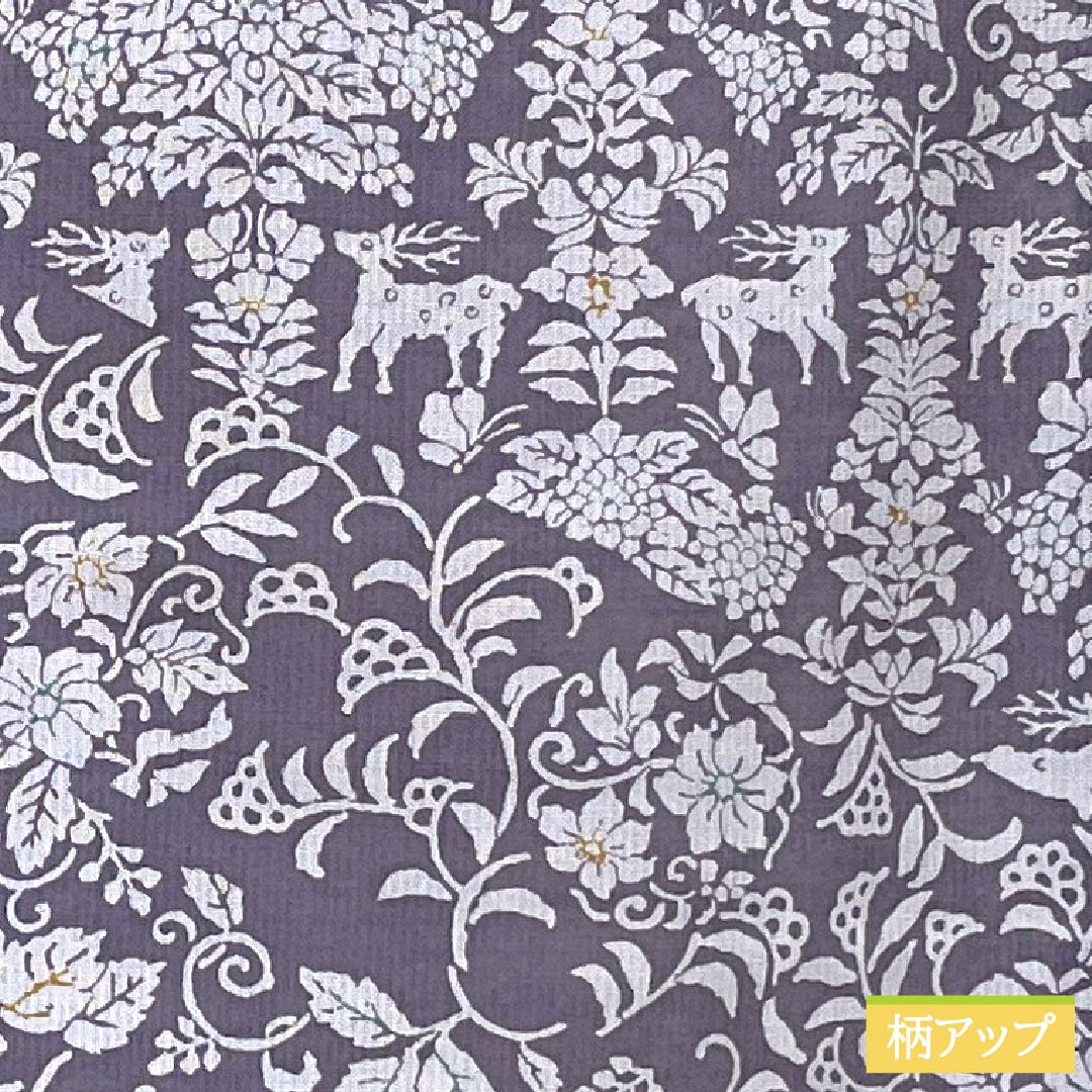 夏物 ポリエステル 小紋 身丈165.5cm 裄丈64.5cm 滅紫色（けしむらさきいろ） 割付 更紗模様 洗える着物 紗 Sランク 紫系 1132002152520