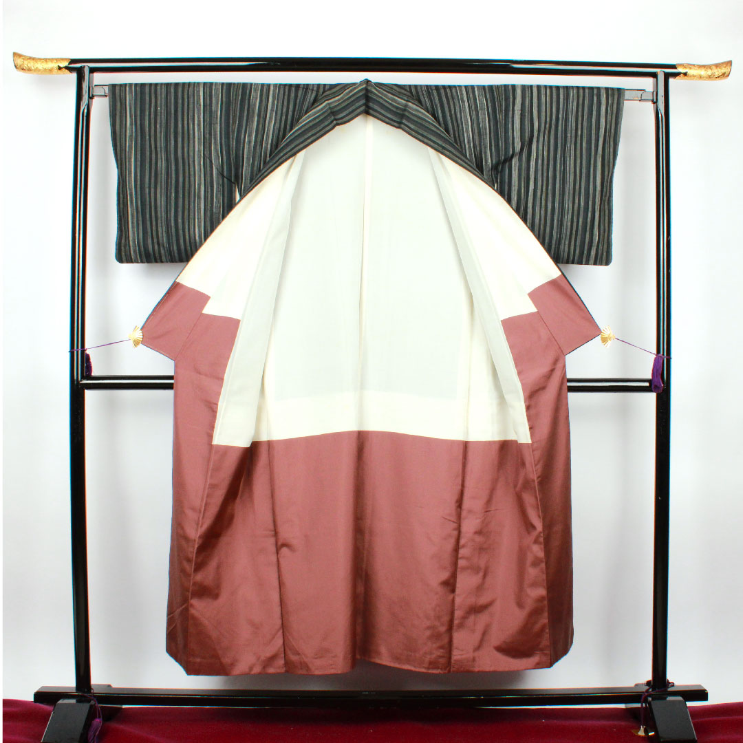 紬 身丈150cm 裄丈65cm 縞 十日町紬 正絹 Aランク 袷 グラデ 1116001833199