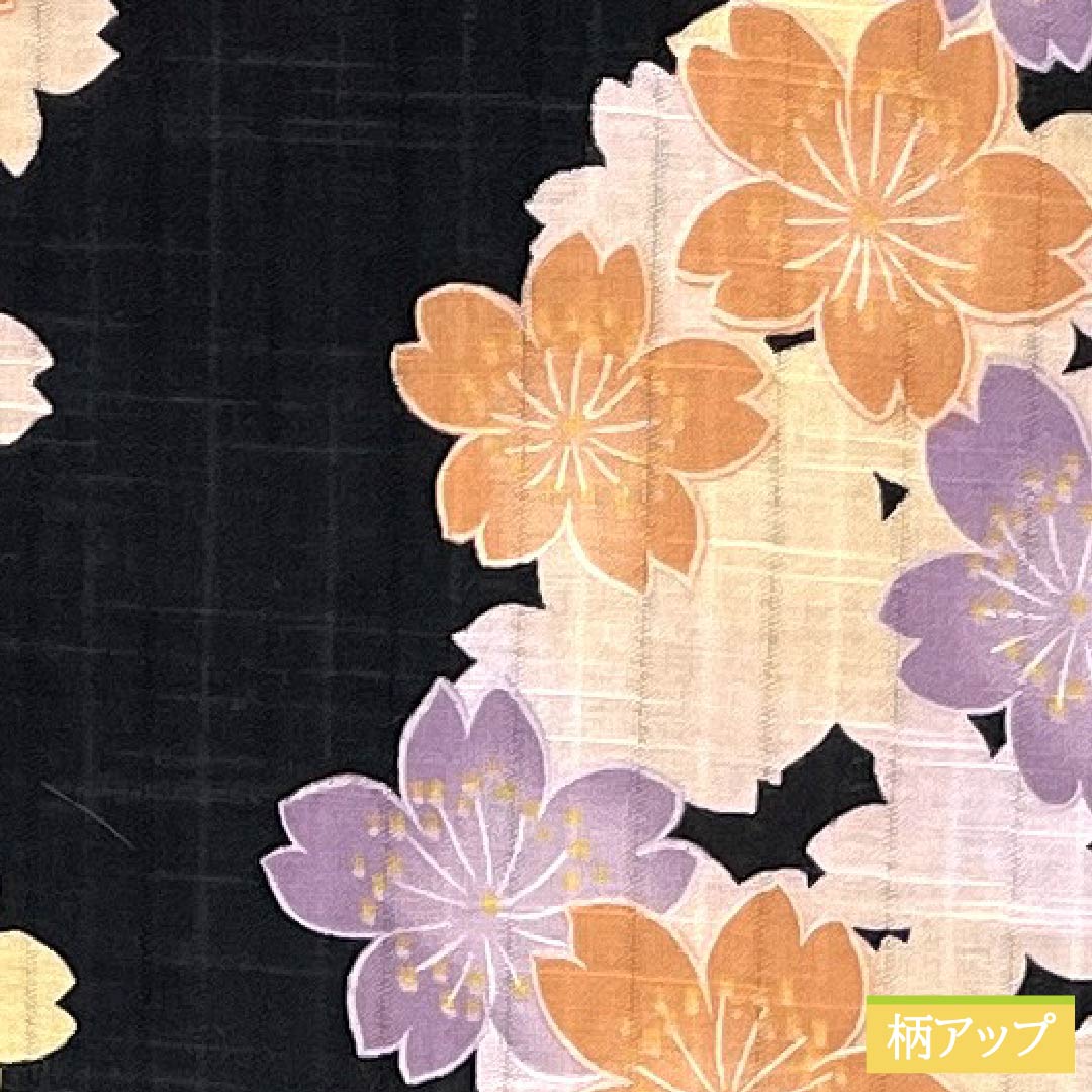 浴衣 木綿 身丈163.5cm 裄丈66.5cm Aランク 単衣 黒系 EASTBOY 桜 1118005323410
