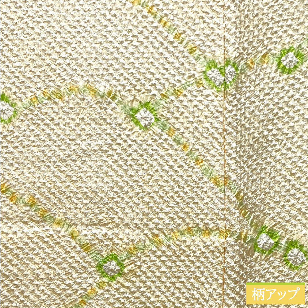 Haori (Japanese traditional coat) made of pure silk, length 82cm, sleeve length 63.5cm, Neriiro (colored silk), all-over tie-dye, abstract pattern, with basting thread, S rank, lined, yellow, 1117000972923