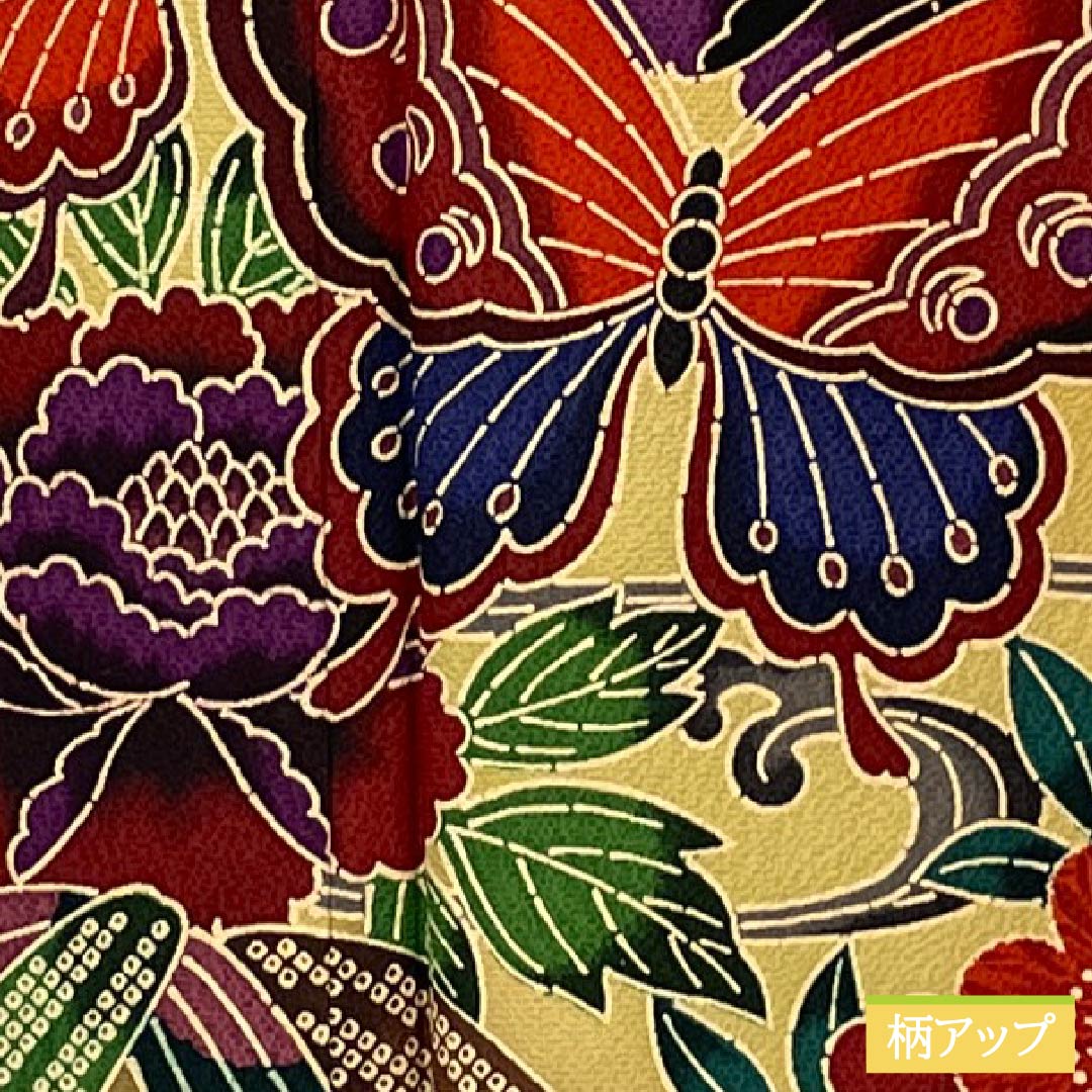 訪問着 正絹 Aランク 袷 身丈161cm 裄丈66.5cm 枇杷茶色（びわちゃいろ） 京紅型 草花 黄系 1112006473423