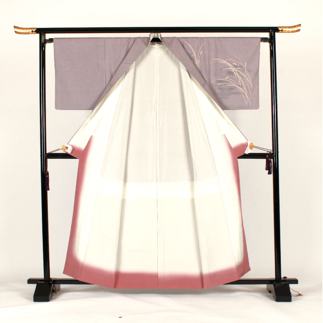 Homongi (formal kimono) Length 161cm Sleeve length 66cm Awning pattern Tsumugi fabric Pure silk S rank Purple 1112000762420