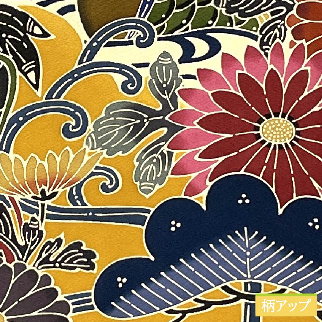 振袖 正絹 Aランク 身丈164.5cm 裄丈69cm 袷 松葉色（まつばいろ） 京紅型 吉祥文様 牡丹 菊 松 緑系 1113002363419