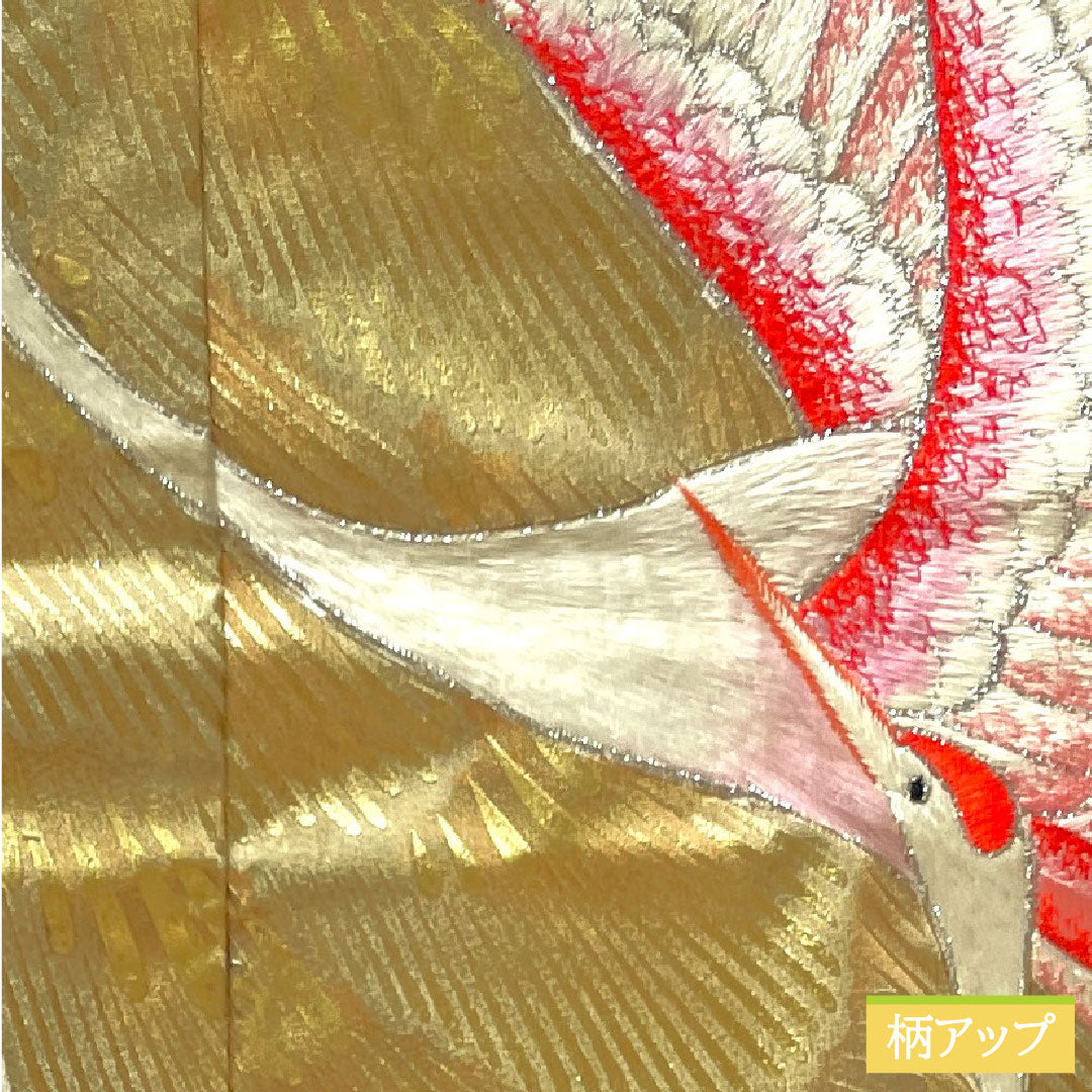 色打掛 正絹 身丈191cm 裄丈65cm  唐織 金彩加工 鶴 Bランク 袷 白系 1110000664911