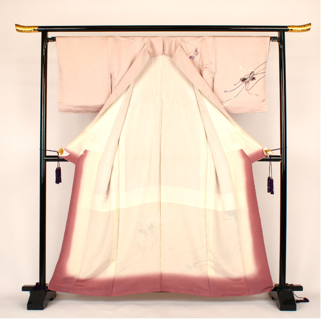 Homongi, lined, length 162.5cm, sleeve length 66cm, butterfly, pure silk, S rank, pink, 1112000252413